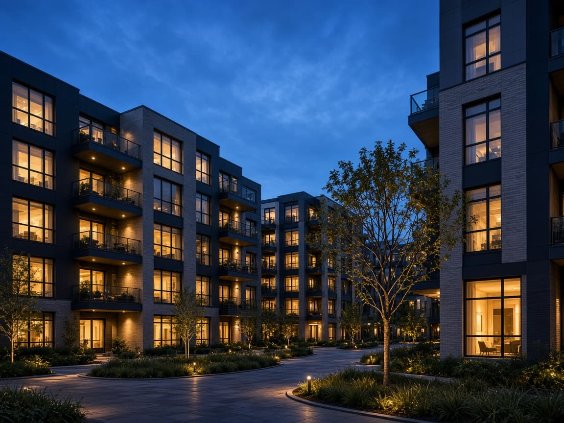Modern rental apartment building at dusk